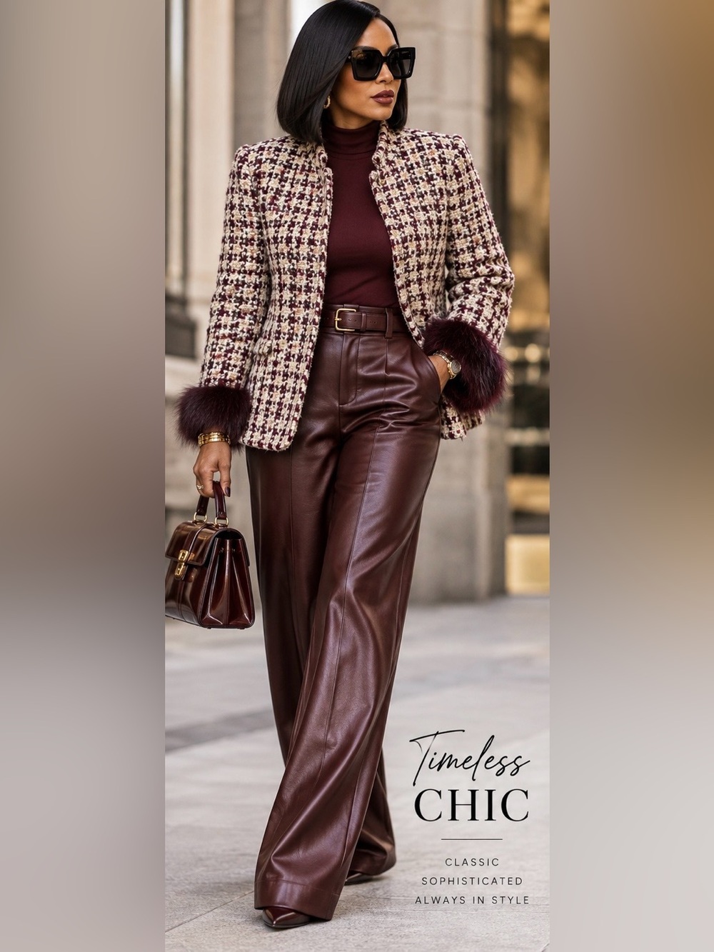 Zara Wide-Leg Faux Leather Pants in Deep Burgundy